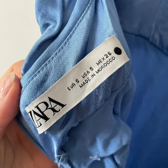 Zara  Satin Effect Halter Wrap Midi Dress Blue Size Small - Picture 8 of 9